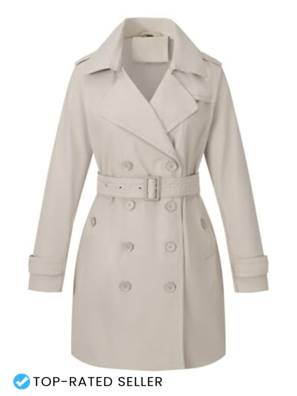 Double Breasted Crop Trench Coat Belted Lightweight Women's